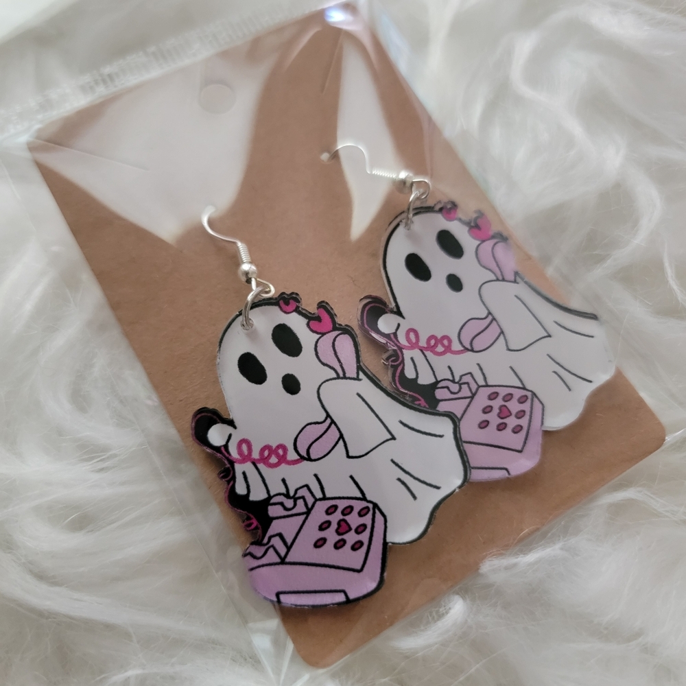 Ghost Earrings with Pink Accents